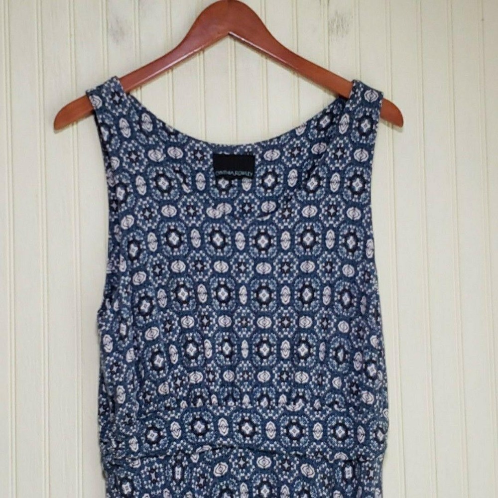 Cynthia Rowley Dress Womens XL Blue Geometric Sleeveless Boat Neck Fit & Flare